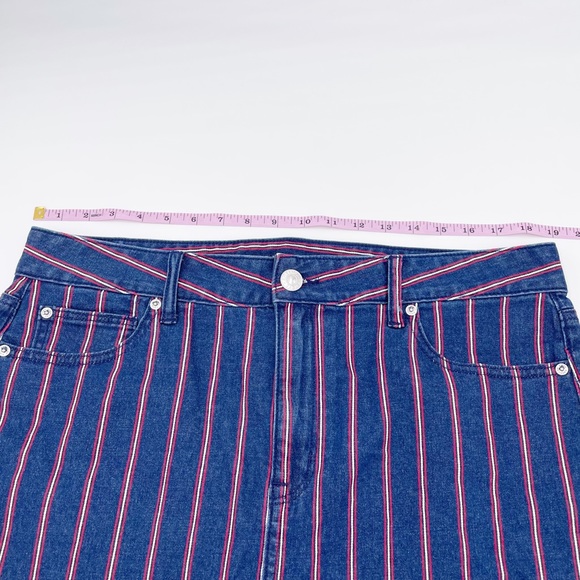 NEW American Eagle Super Stretch Hi-Rise Denim Mini Skirt Retro Stripe Size 16 - Picture 9 of 10
